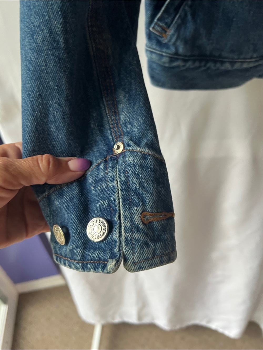 Polo by Ralph Lauren Blue Denim Jacket with Tan Corduroy Collar - Picture 2 of 5